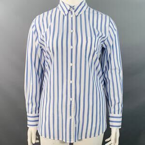 EQUIPMENT Size L Blue White Cotton Stripe Button Down Collar Shirt